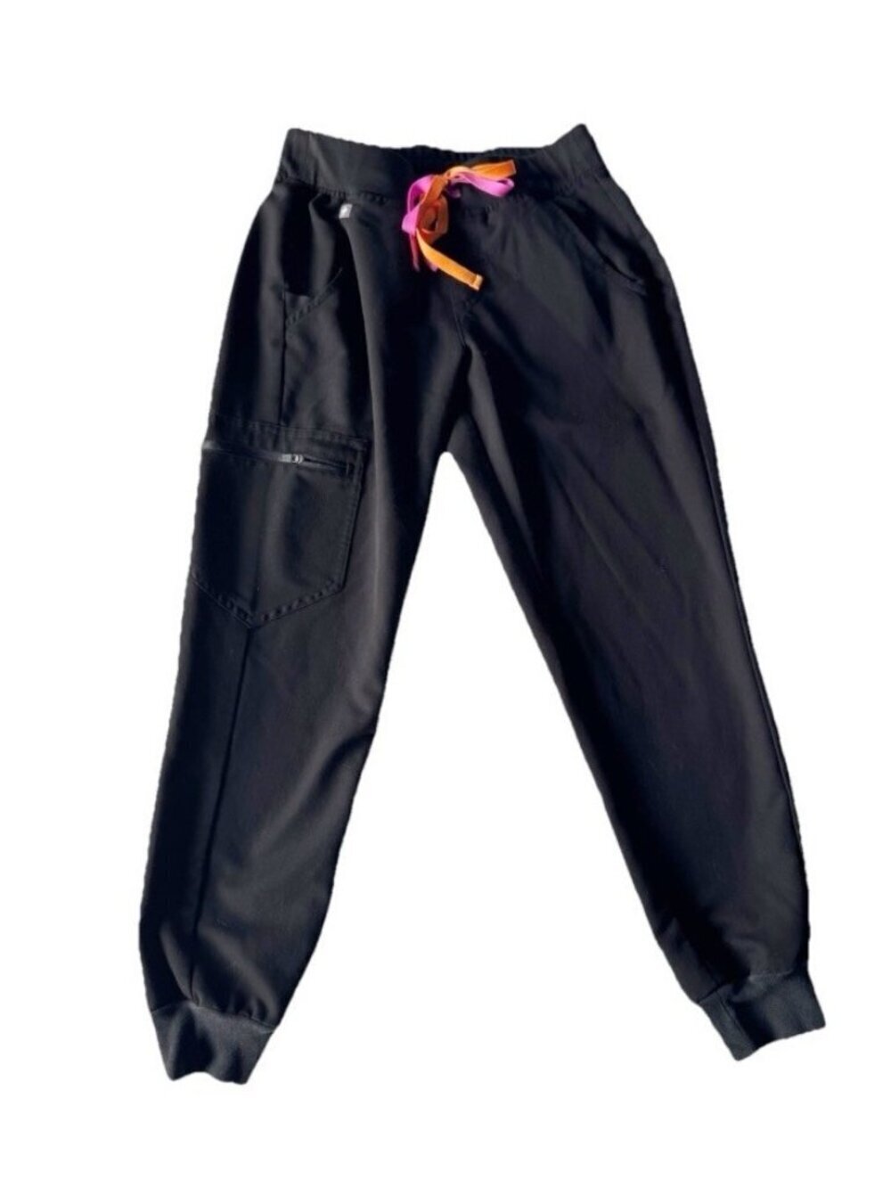Figs Women's Sz XSP Zamora Black Tech Coll Scrub Pants Joggers Double Drawstring